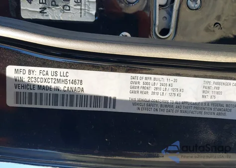 2021 Dodge Charger R/T Rwd z USA, uszkodzony, nr VIN 2C3CDXCT2MH514678